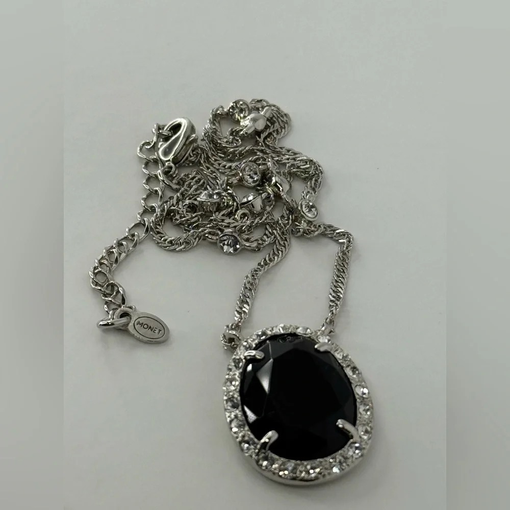 Monet Silver Tone Jet and Crystal Station Necklace - Picture 5 of 8